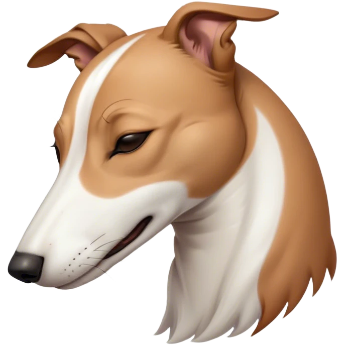 Meme-Worthy Cute Sleeping White and Brown Greyhound Portrait Emoji, Head resting peacefully with a contented smile, showcasing a lean, graceful build and a luxuriously smooth Fur of white with brown accents, eyes shut in a serene nap, Simplified yet hilariously adorable features, highly detailed, glowing with a soft, drowsy light, high shine, relaxed and utterly lovable, stylized with an air of playful laziness, bright and heartwarming, soft glowing outline, capturing the essence of a comically sleepy racer, so meme-worthy it feels like it could instantly become the next viral sensation of adorable slumber! emoji