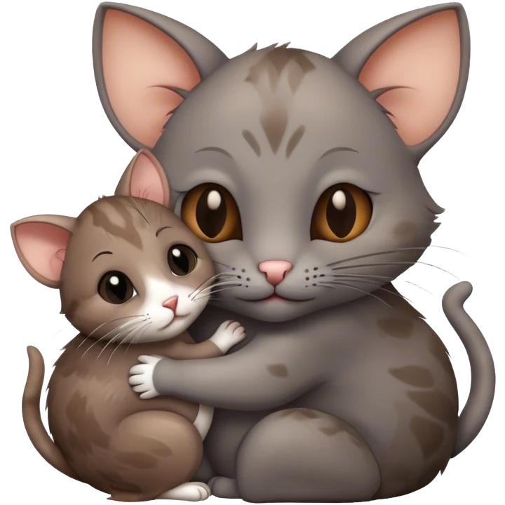 Cat hugs small rat emoji