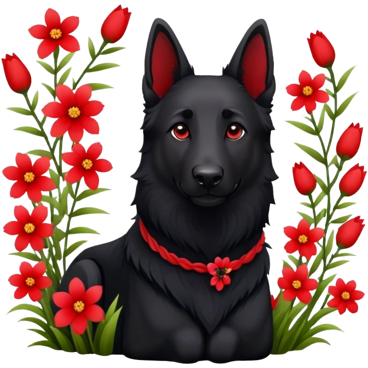 Black Shepherd viele Blumen rot  emoji