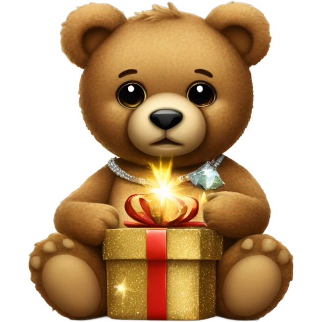 teddy bear holding sparkly gift and a shot glass of liquor  emoji