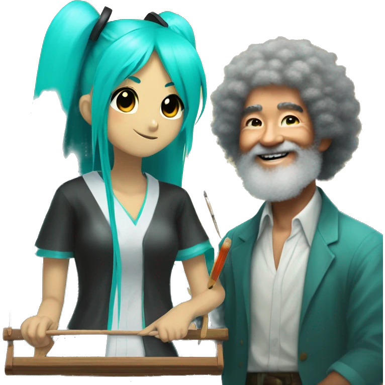 Hatsune Miku painting with Bob Ross emoji