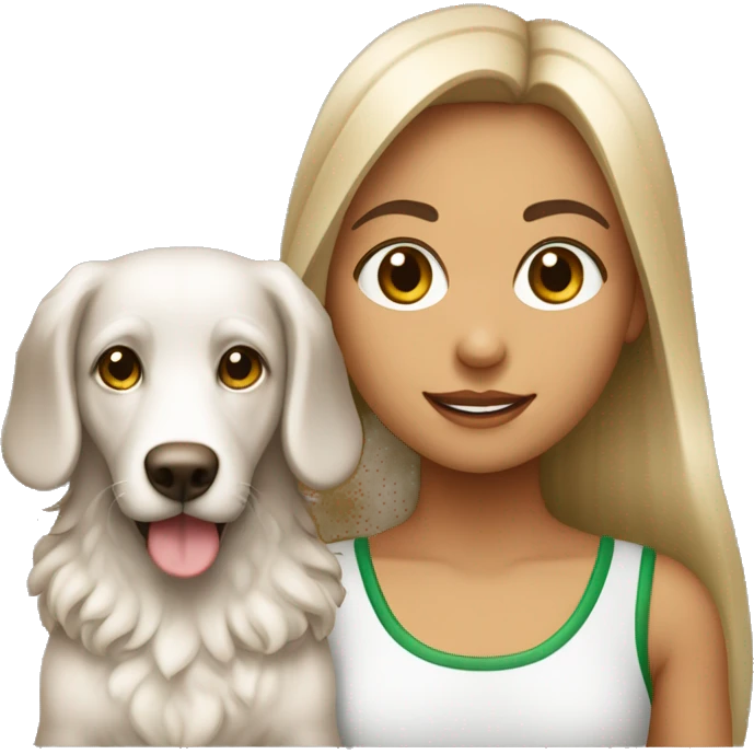  menina criança pele branca cabelo castanho olho verde e com um cachorro pequeno emoji