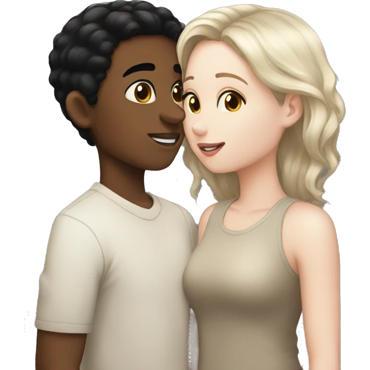 Boy black hair light brown skin kissing girl black hair pale skin emoji
