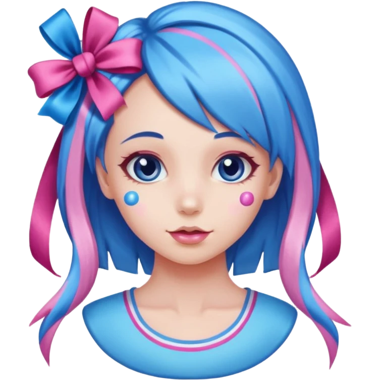 candy girl from candyland very long blue pink mixed candy hair with ribbon and no tattoo emoji