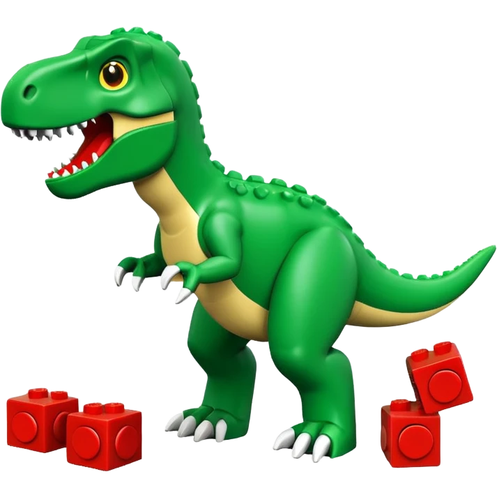 A cute green t-rex playing with LEGO bricks emoji