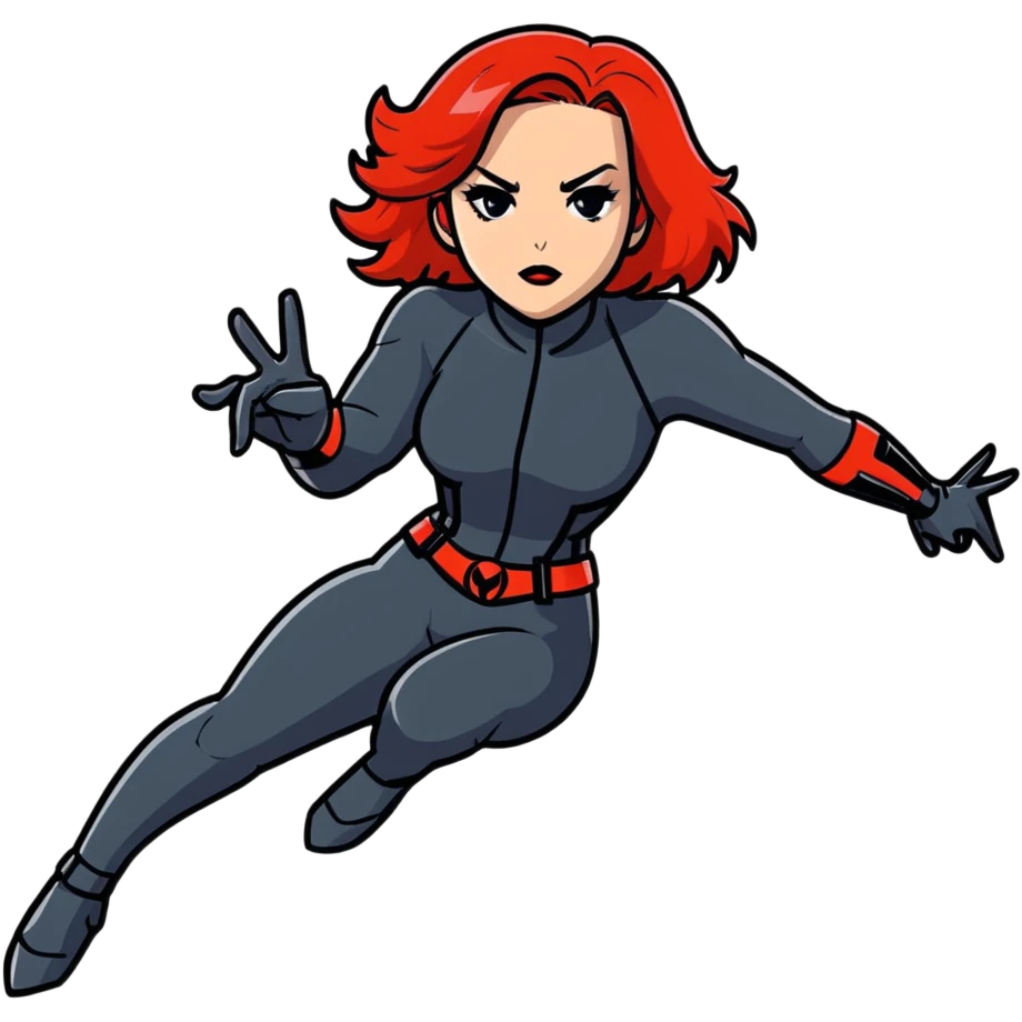 Black Widow superhero from Avengers in action pose, red hair, black suit emoji