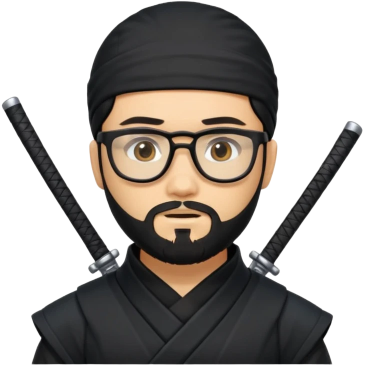 Man with black hair and beard wearing glasses in a ninja costume emoji
