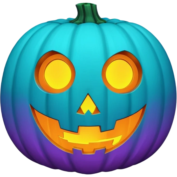 futuristic glowing jack-o-lantern emoji face, purple and cyan carved glow, dark background emoji