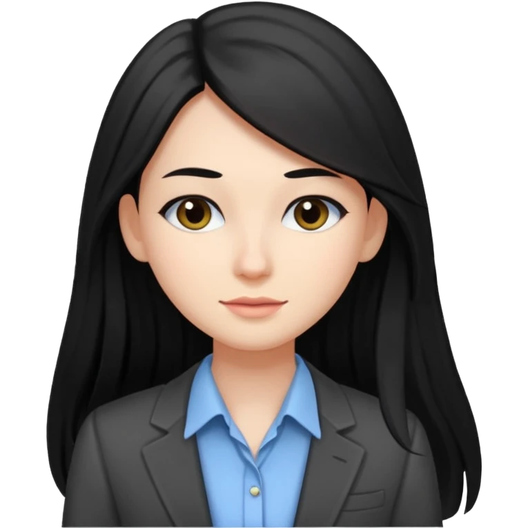 accountant with black long hair without glasses, modern clothes, girly emoji