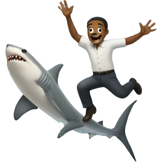 man holding a shark and jumping out of water with it emoji