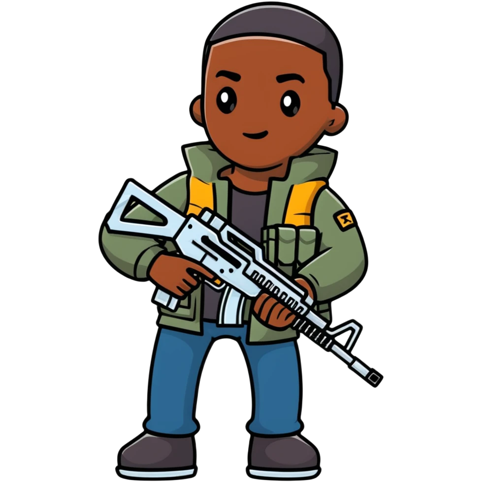 A black guy holding a machine gun emoji