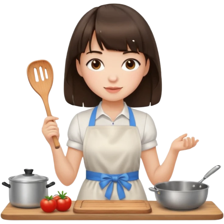 girl brunette with bangs cooking emoji