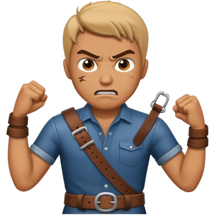 A man angry slanging a belt to someone’s behind emoji