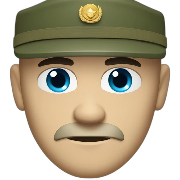 Bald white angry furious serious military man with khaki israel defense forces uniform and cyan beret emoji