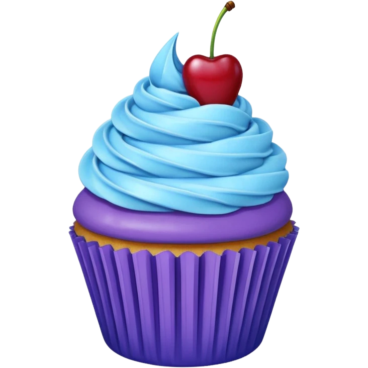 Cupcake: blue cream, purple paper, sparkless with cherry on top  emoji
