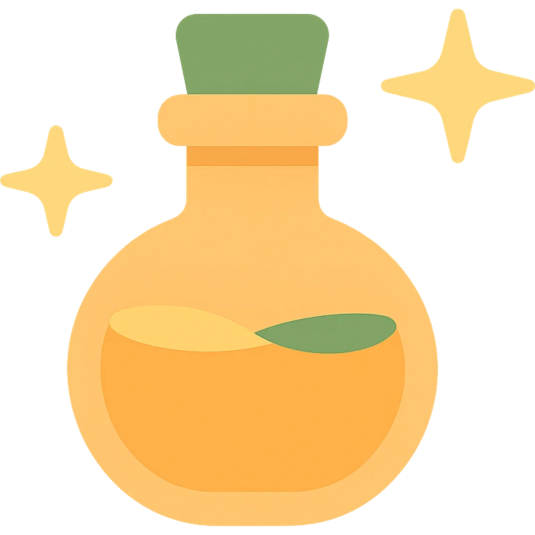 cute magic potion bottle with stars shining aroundв таких цветах FA9B41, 4A7C5C,  emoji