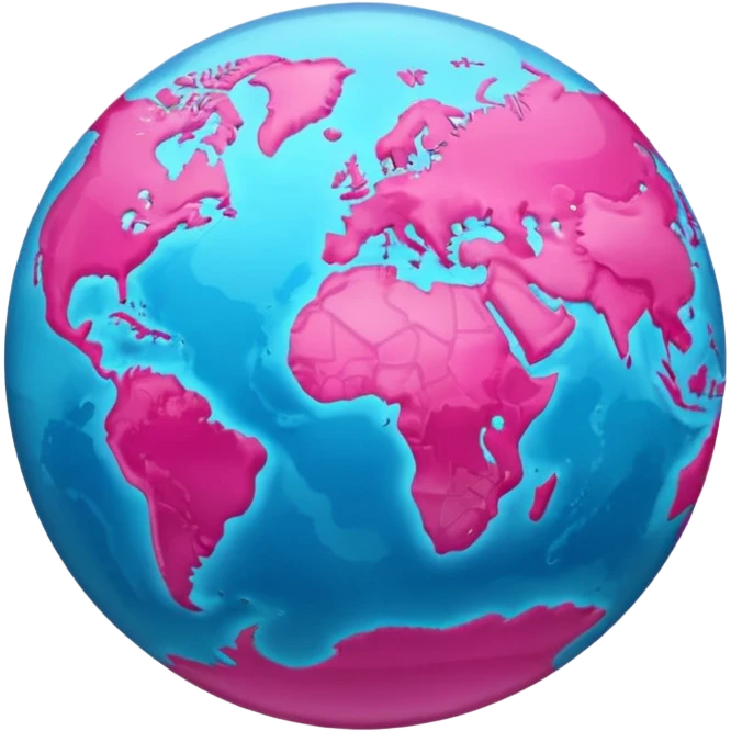 planet earth in apple emoji style with continents in hot pink and oceans in light pink emoji