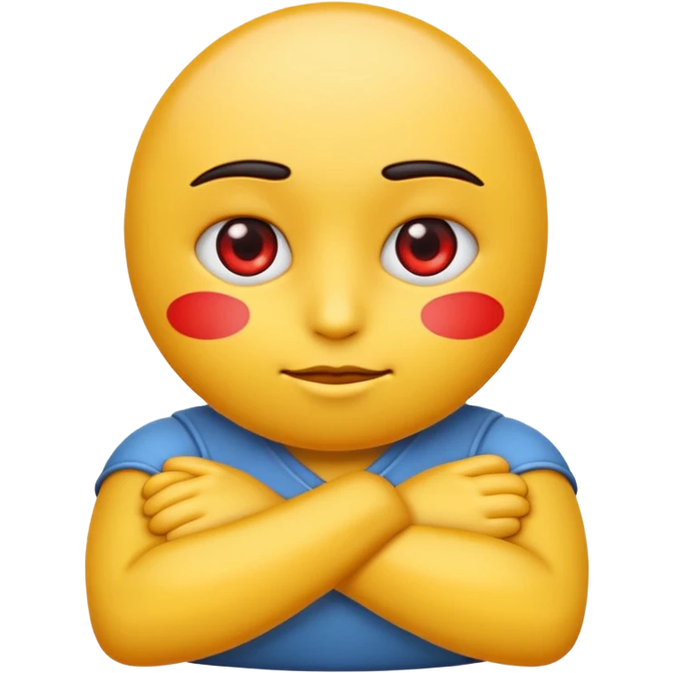 crate a yello emoji crossing its arms with red eyes looking to the side and stright lips emoji