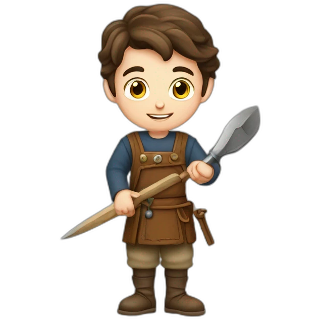 young coin engraver apprentice yielding tool, medieval age emoji