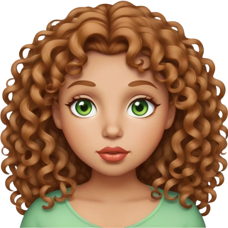 Big girl with light brown curly hair and big lips and big light green eyes  emoji
