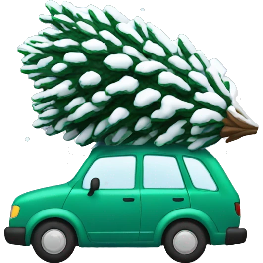 Winter car carrying a flocked Christmas tree emoji