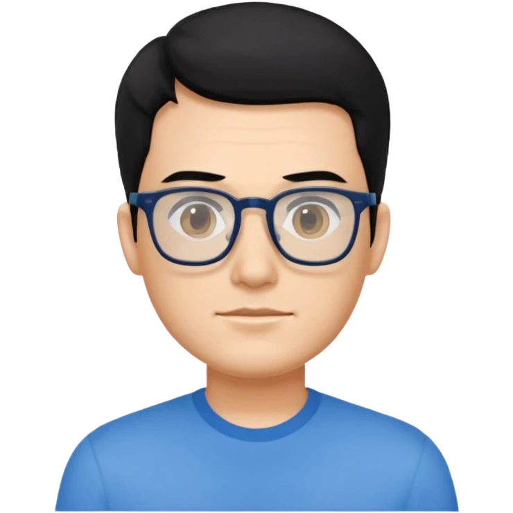 portrait of US man, wearing a blue shirt, square glasses, black hair emoji