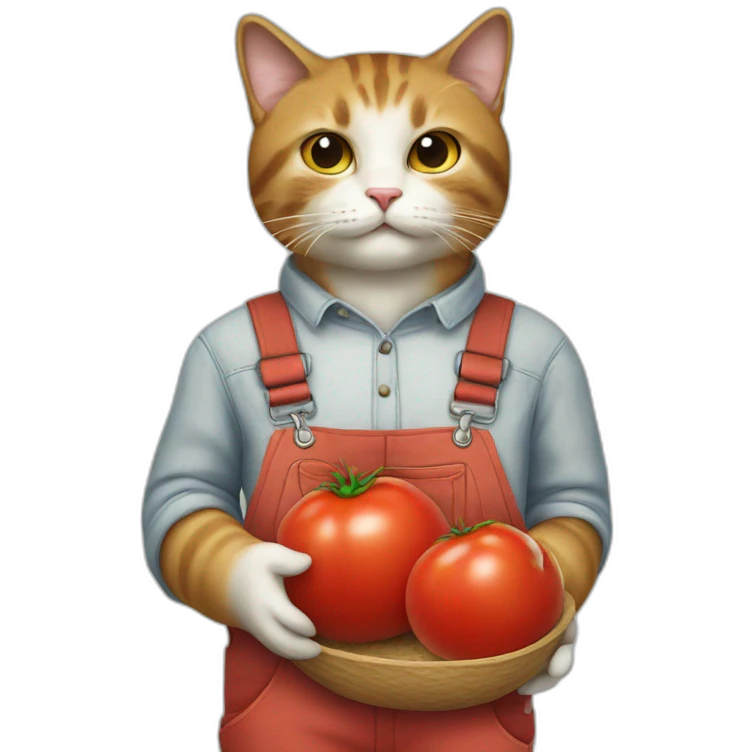 a cat with a tomato in overalls emoji