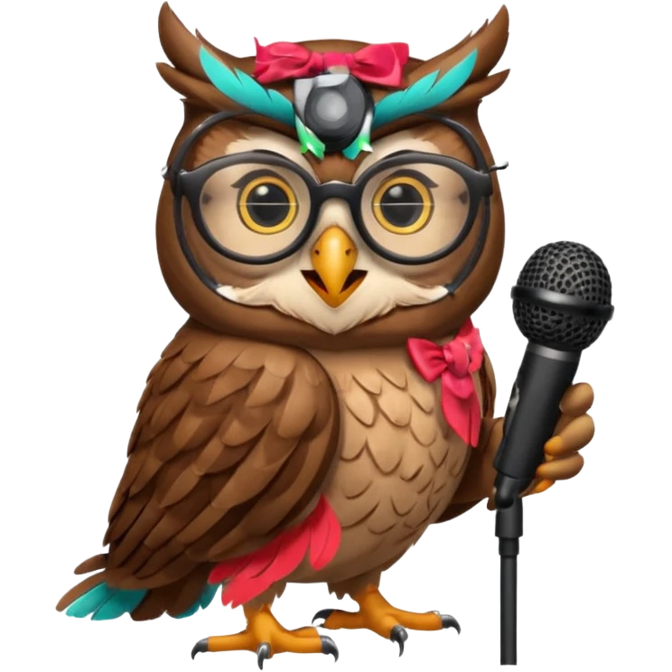 owl wearing glasses singing with microphone emoji