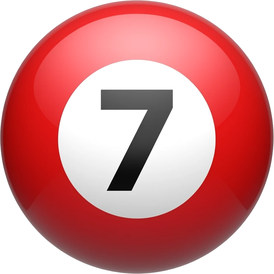 Red ball with no. 7 on it with black ink and white circle around the no. emoji