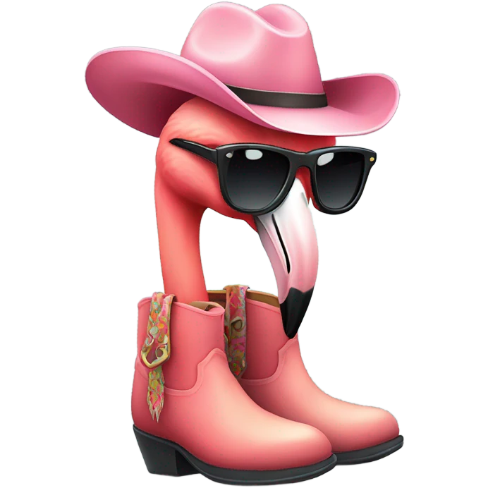 Flamingo with cowboy boots and sunglasses  emoji
