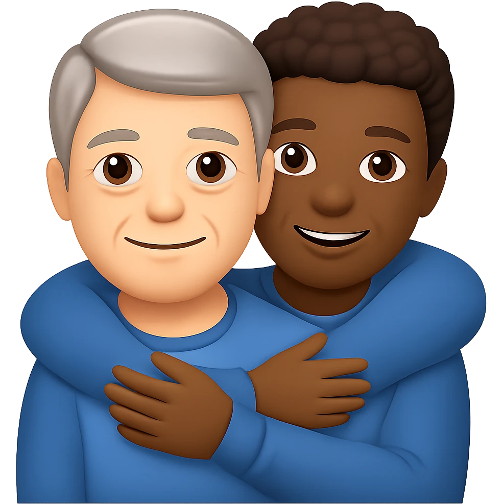 Make the blonde man older with gray hair, keep the other man the same, in apple emoji style, preserve transparent background. emoji