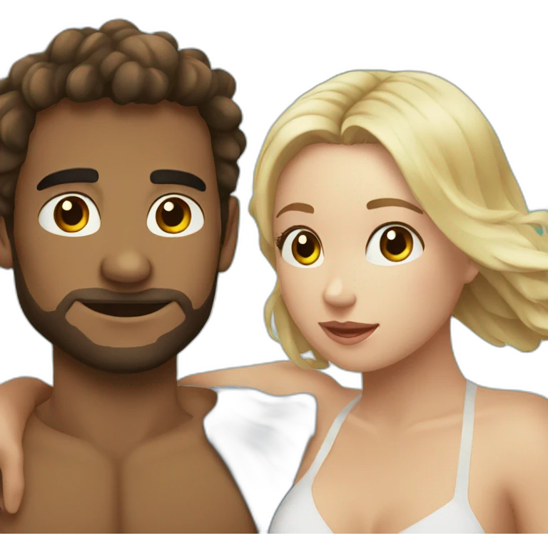 at the beach young metis Man and white woman hug love emoji