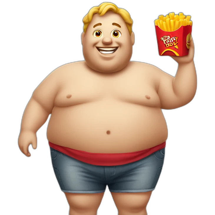 obese man with happy meal emoji