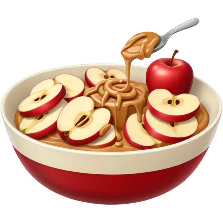 apple slices pieces in bowl with peanutbutter emoji