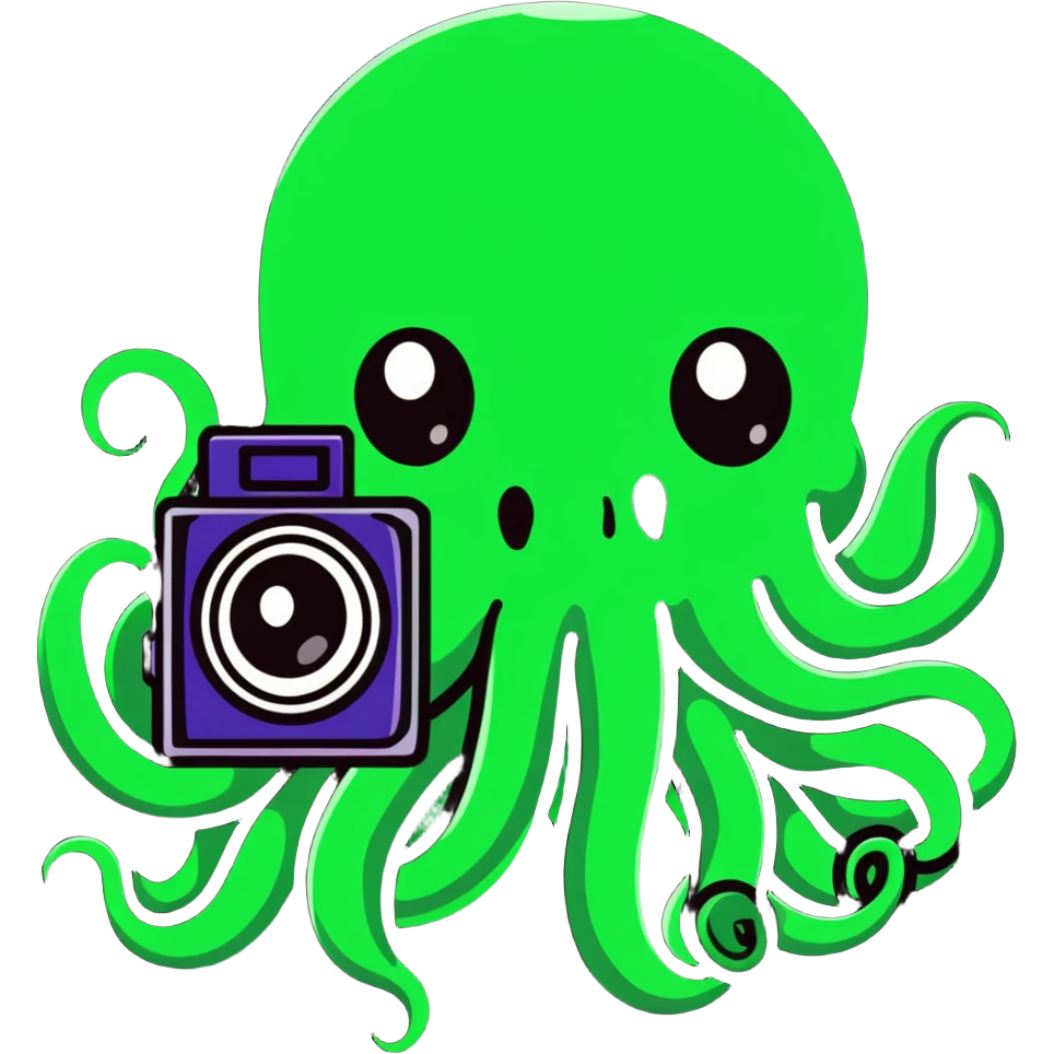 Cthulhu as a cameraman, eldritch horror with tentacle face filming with a camera emoji