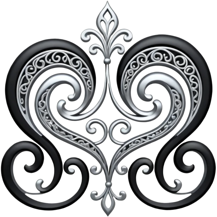 Black and silver filigree design, 3D, extremely detailed design emoji