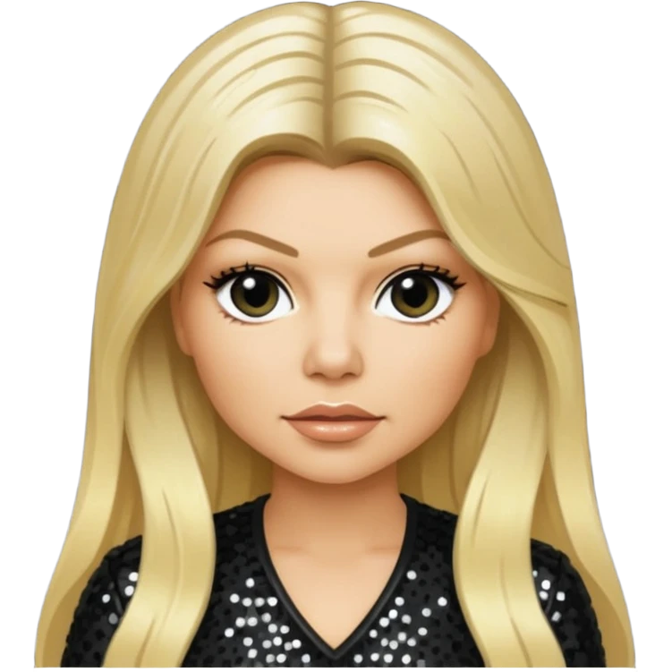 Fergie with light skin, long blonde hair, black sequin outfit emoji
