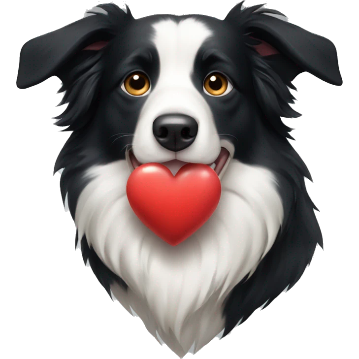 Border collie dog holding a heart emoji
