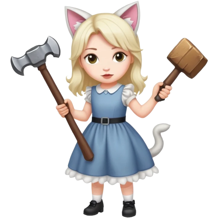 Girl with a tailing dress with a hammer and kitty ears emoji