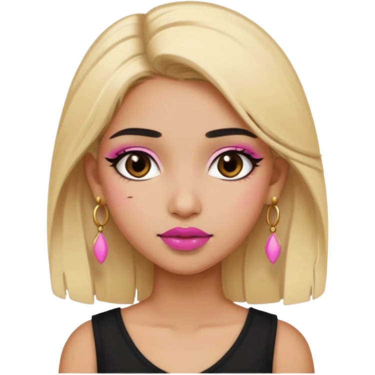 Sweet Indian girl blond hair black eyes brown/pink lipstick pink blush black top gold earrings brown eyebrows  emoji