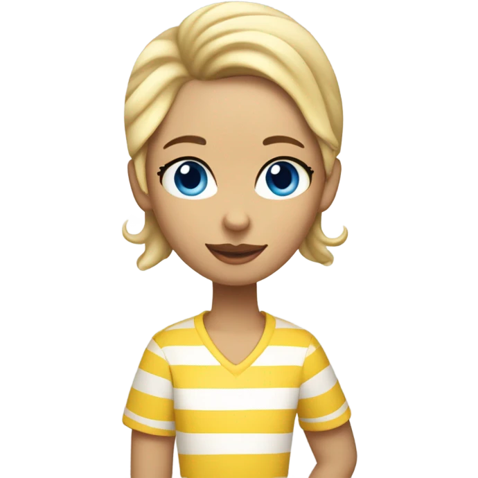 Girl with blonde hair, blue eyes, yellow striped shirt, holding vanilla ice cream cone emoji