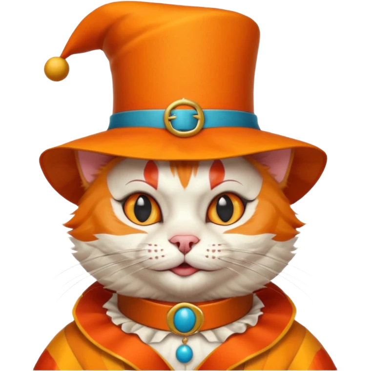 Cat clown with pointy hat, belt emoji