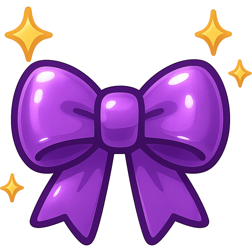 purple bow emoji, cute and shiny, with sparkles emoji