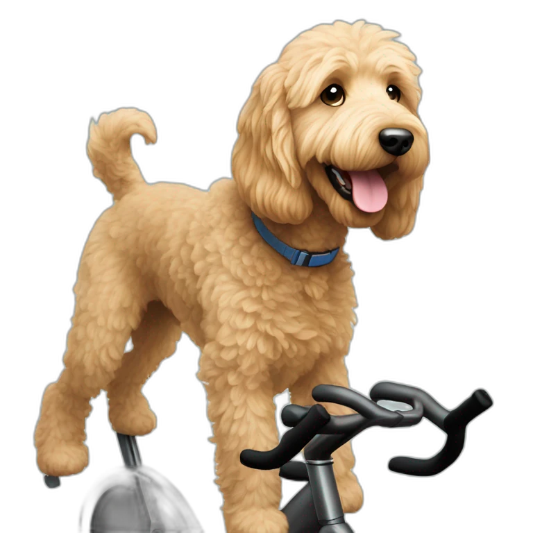 Goldendoodle on a spin bike emoji
