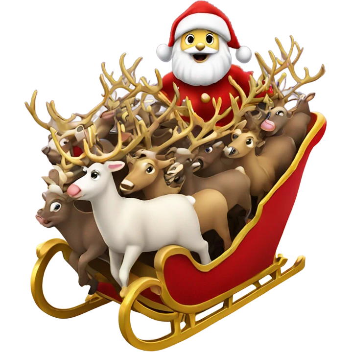 Santa Claus on his red and gold sleigh being pulled by 8 reindeer emoji