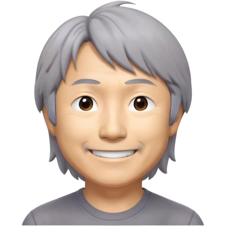 ​Cinematic Realistic Portrait of a Smiling Shigeru Miyamoto, depicted with warm, approachable features, gentle grey-tinted hair, and kind, expressive eyes, set against a subtle backdrop hinting at iconic video game imagery, rendered with lifelike textures and soft, inviting lighting that captures his innovative spirit, emoji