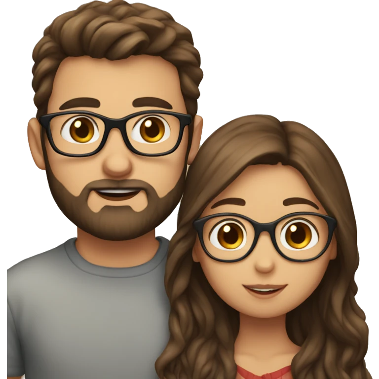 Boy with brown hair and a beard kissing girl with brown hair and glasses emoji