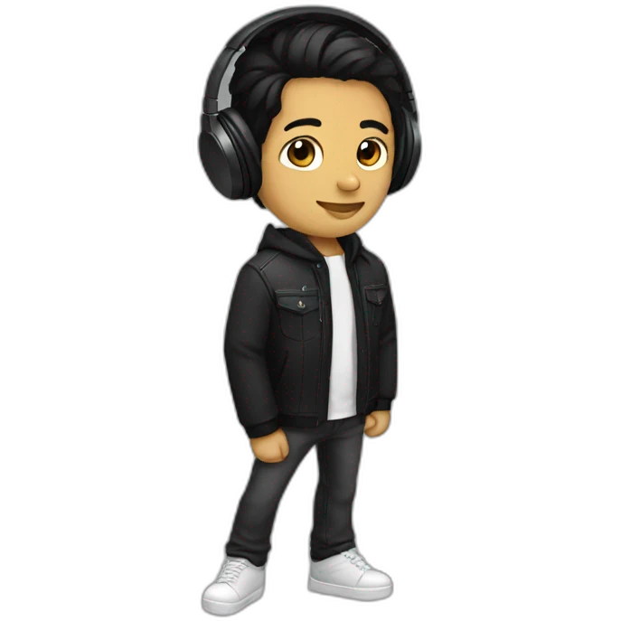 Musician - black hair - headphones emoji