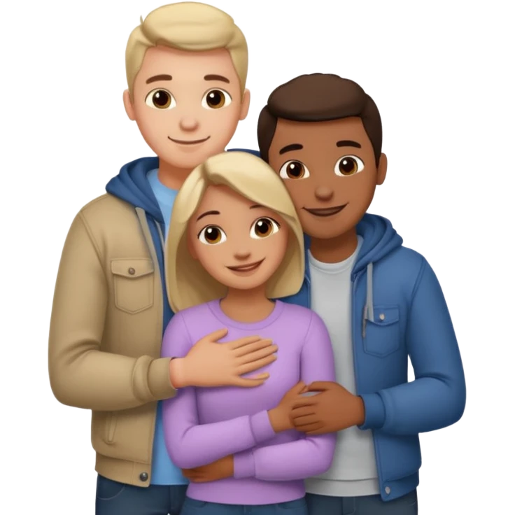 three people: two guys, one girl

they're in love, they're dressed, they hug emoji