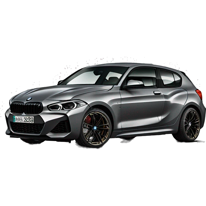 Erzeuge einen grauen BMW M135i F40 mit schwarzer Niere und schwarzen Felgen emoji
